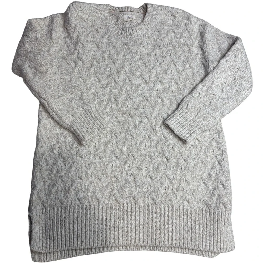 Fat Face Womens Cable Knit Sweater Cream Oatmeal‎ Marl Crew Neck Longline Size 8